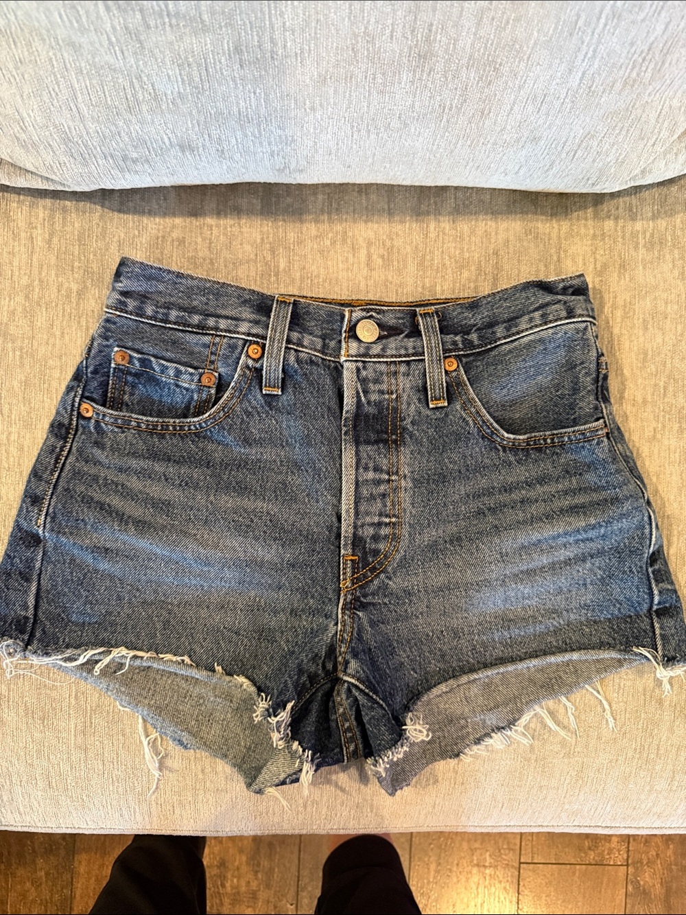 Levi’s 501 button-fly jean shorts- size 24” waist. Worn only a few times!